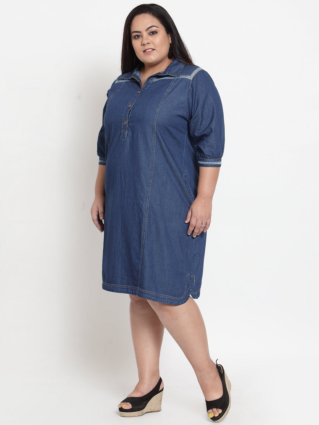 Women Blue Denim Fit and Flare Dress