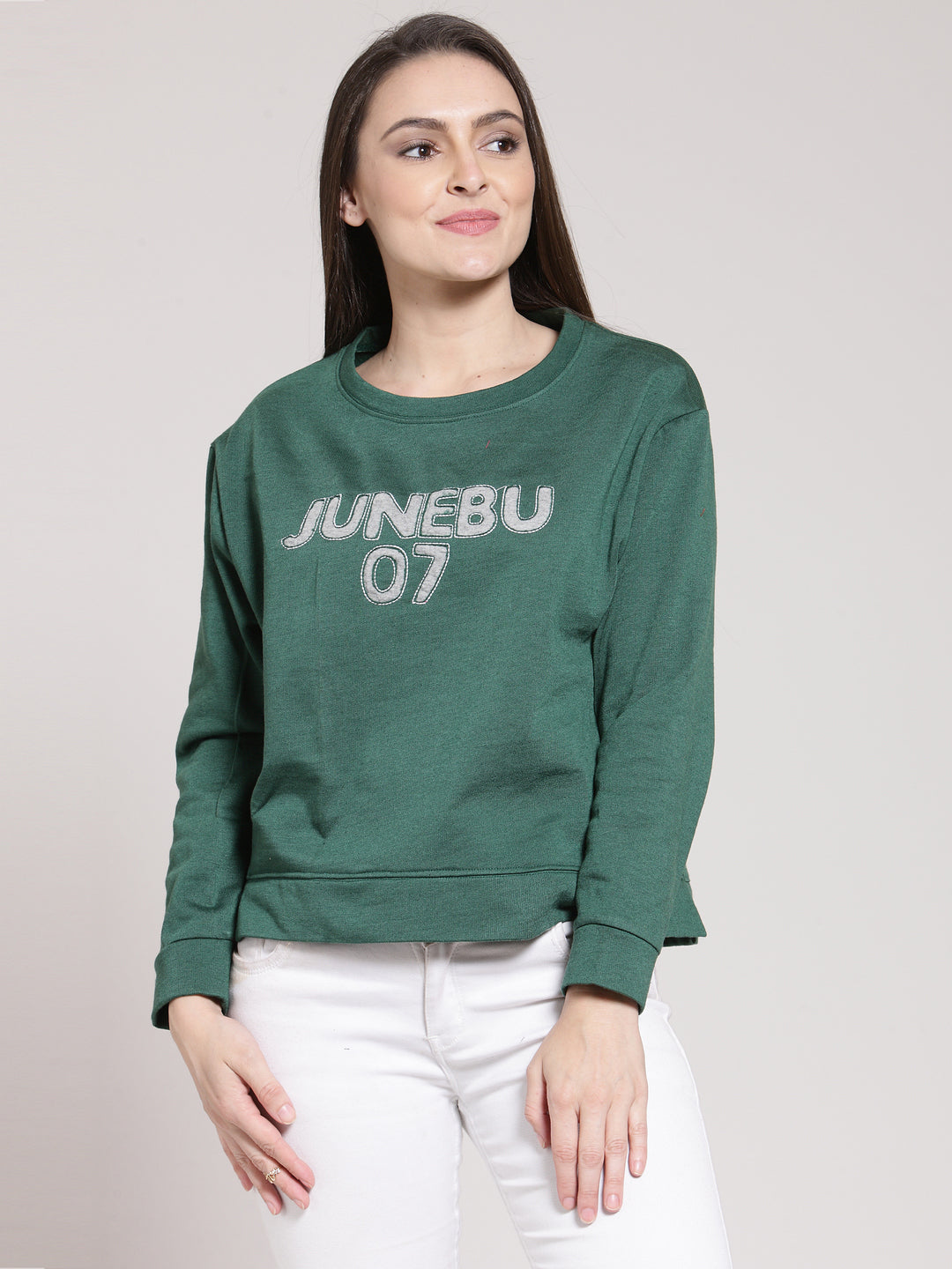 plusS Women Green  Grey Printed Pullover Sweatshirt