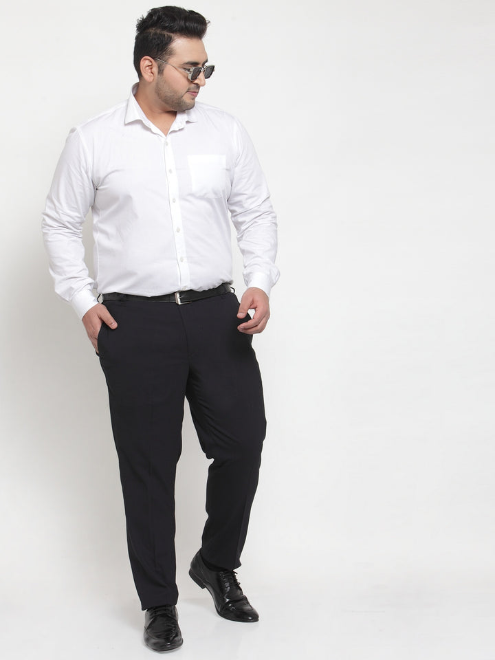 Men Navy Blue Regular Fit Solid Formal Trousers