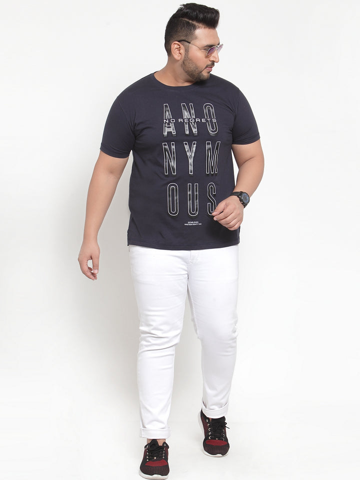 Navy Blue Solid Round Neck Pure Cotton T-shirt