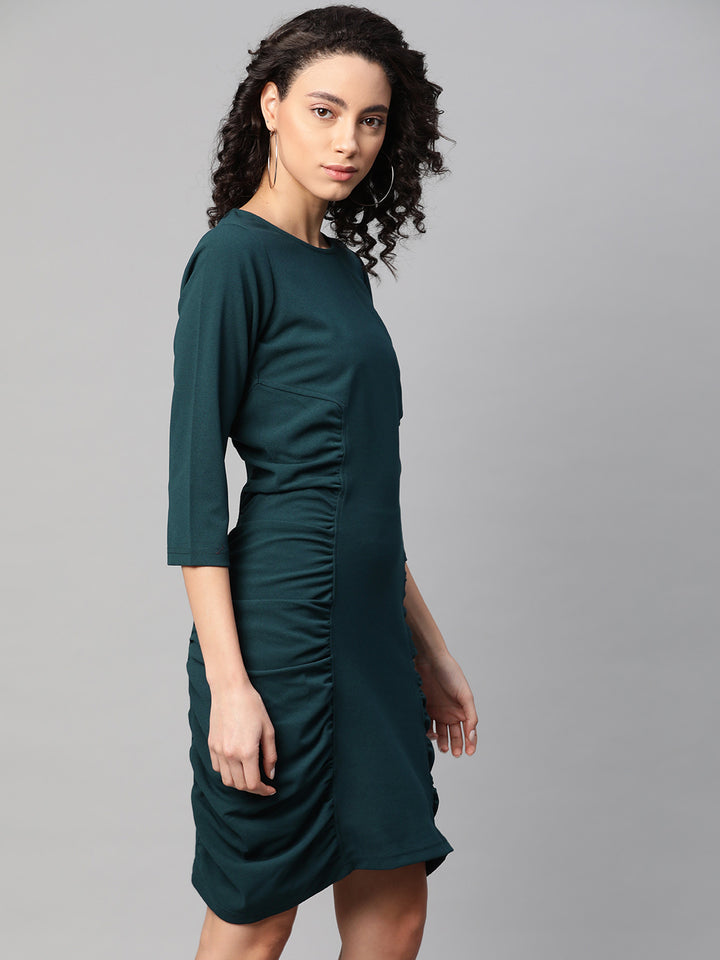 plusS Women Teal Green Ruched Solid Sheath Dress