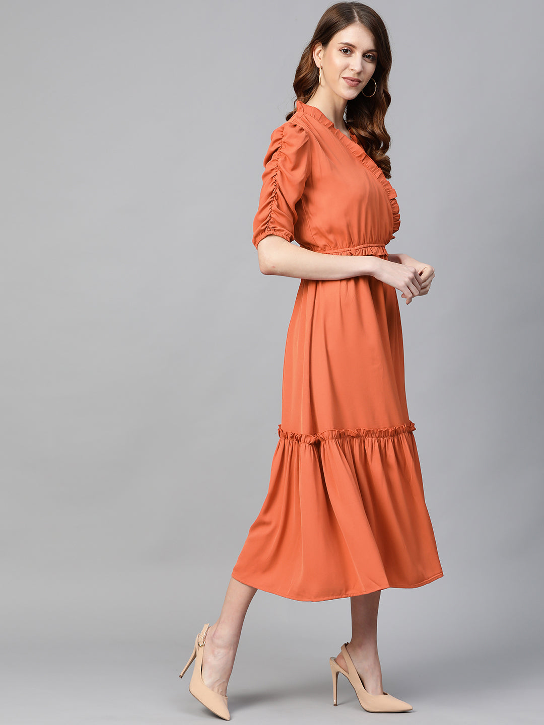 plusS Orange Tiered Wrap Dress