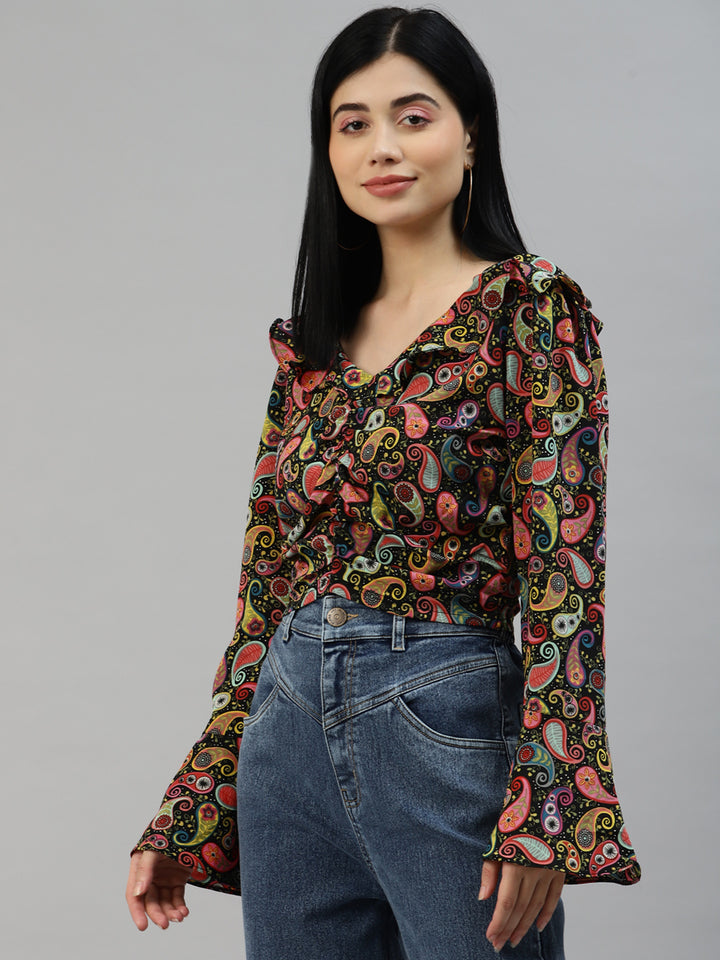 plusS Black  Pink Printed Crop Top