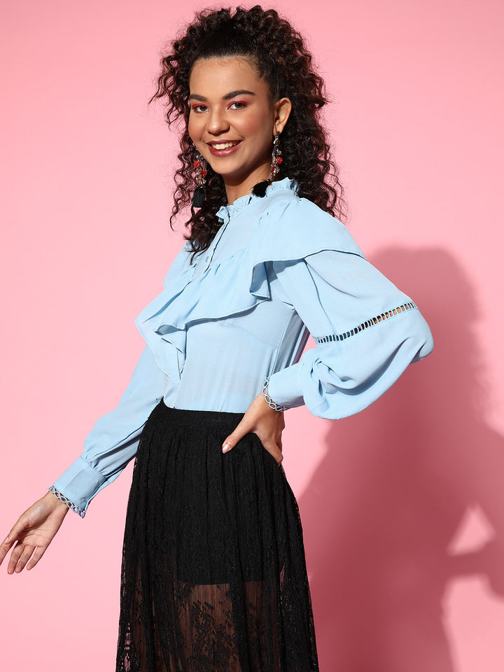 plusS Blue Ruffles Top