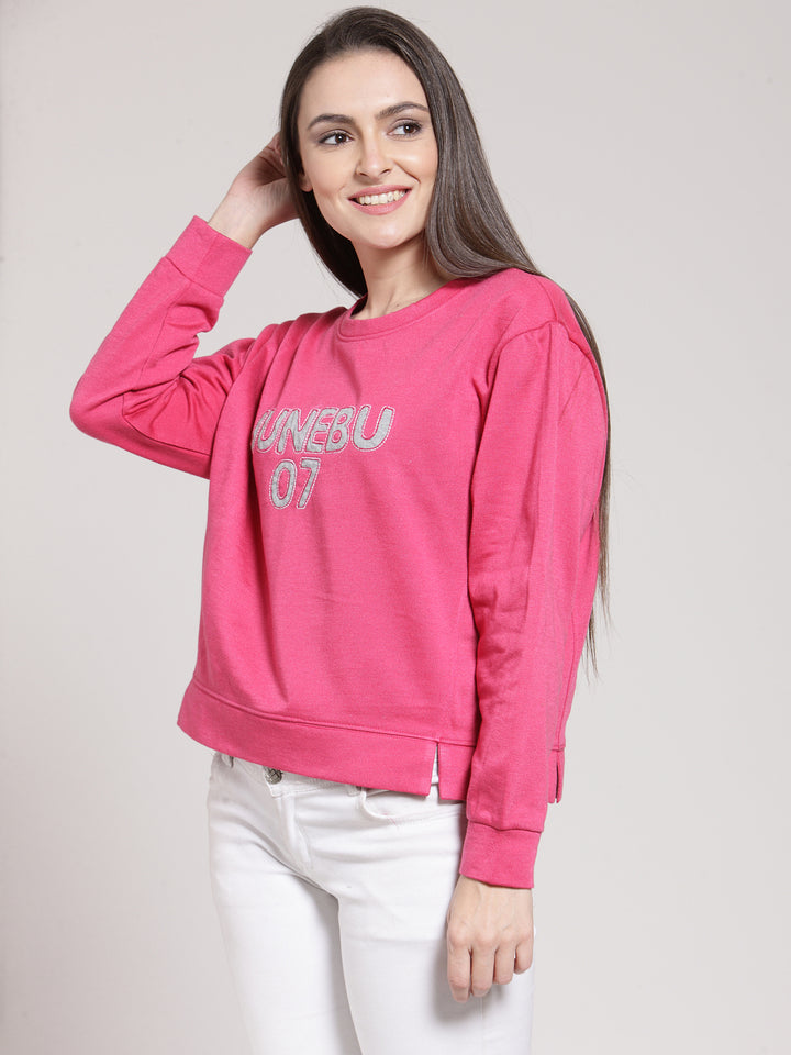 plusS Women Pink  Grey Printed Pullover Sweatshirt