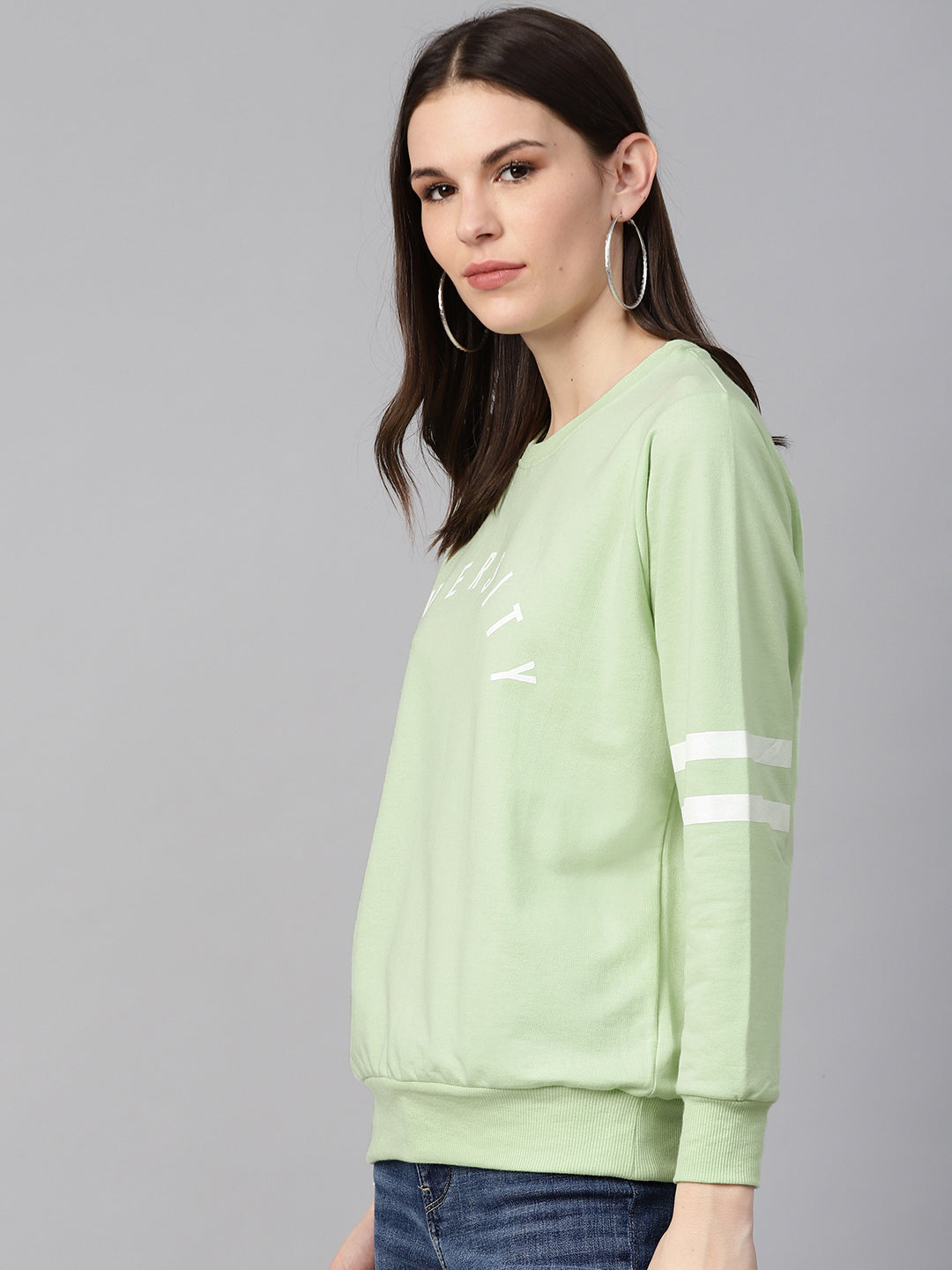 Women Lime Green & White Printed Sweatshirt