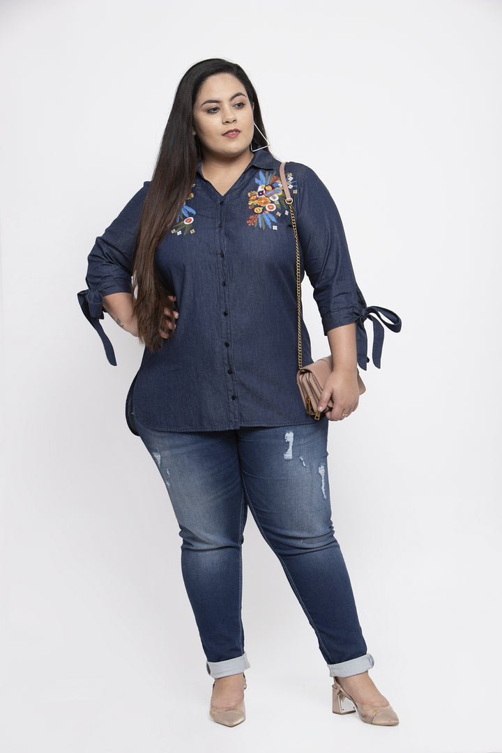 Women Navy Blue Regular Fit Solid Casual Shirt