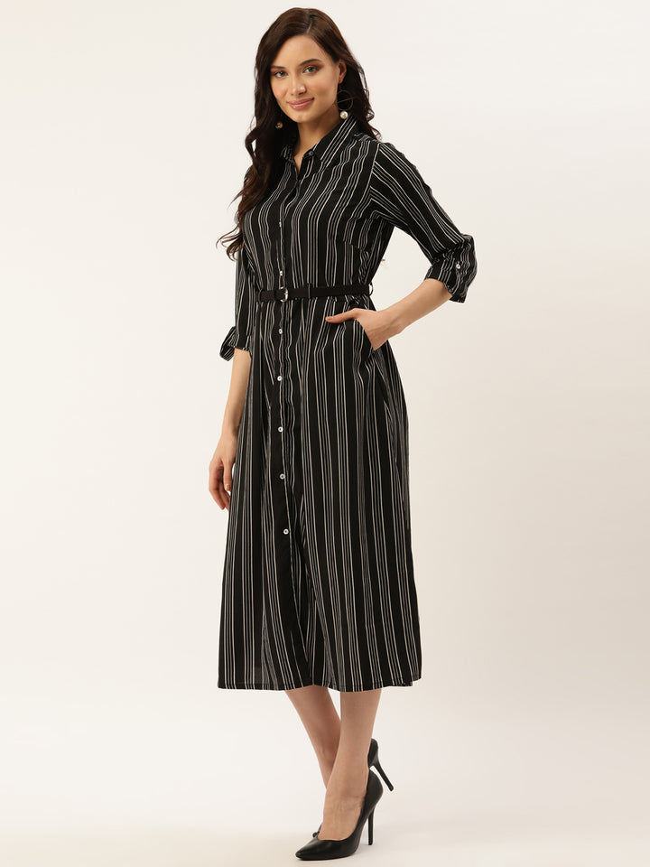 plusS Women Black  White Striped Shirt Dress