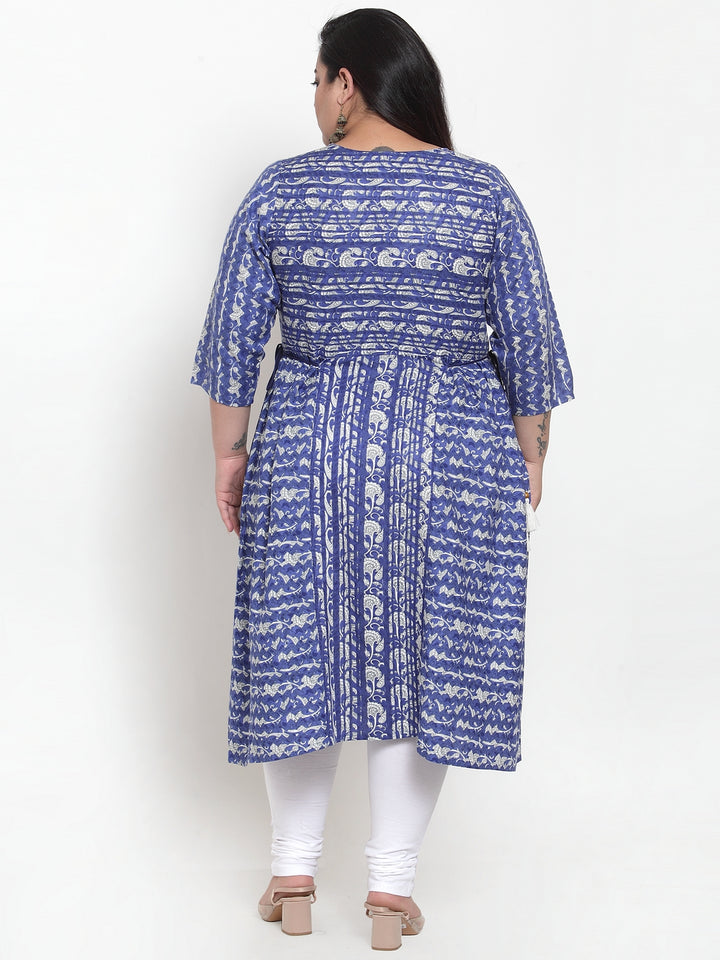 Women Blue & White Printed A-Line Kurta