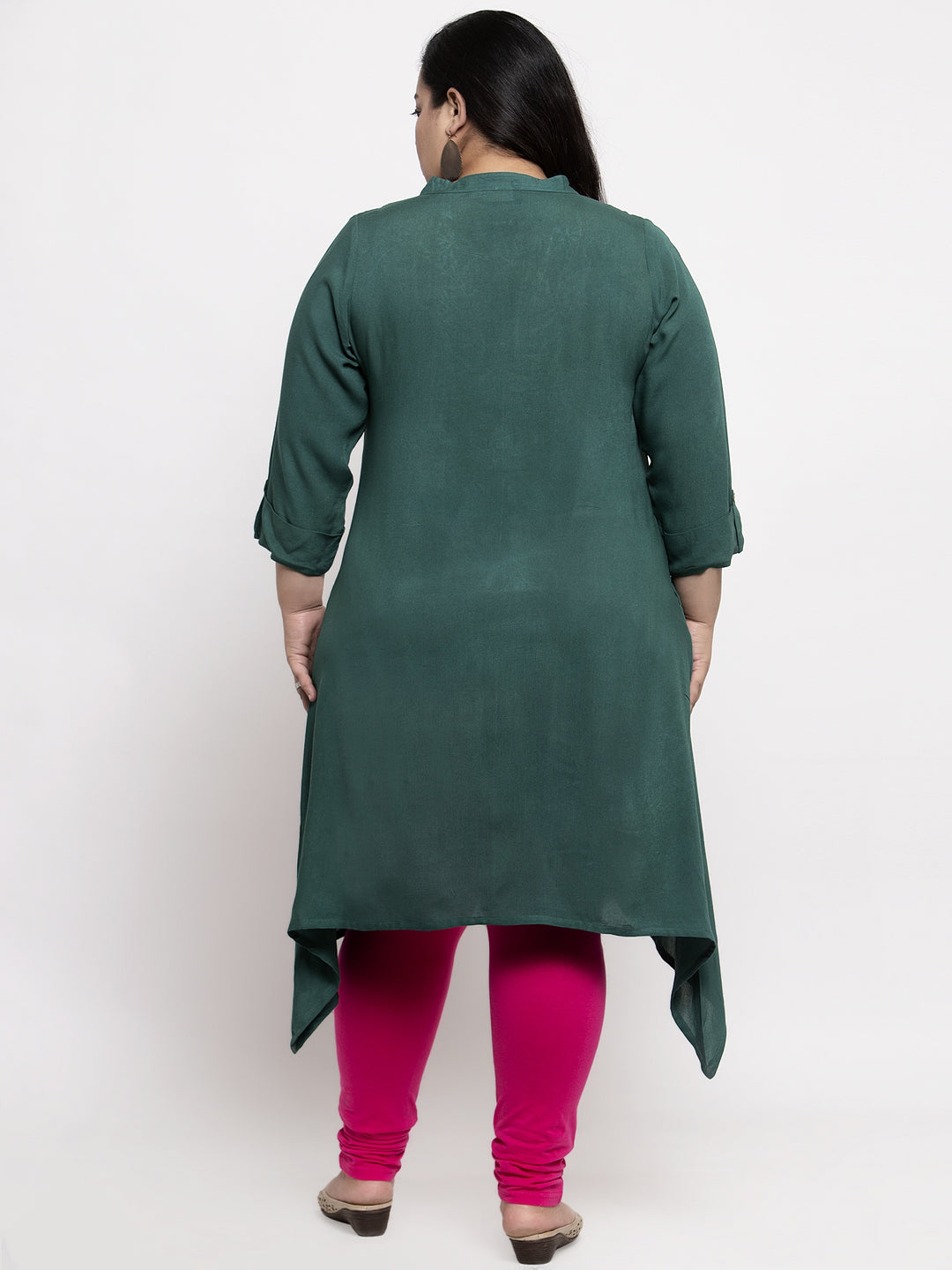 Women Green Embroidered A-Line Kurta