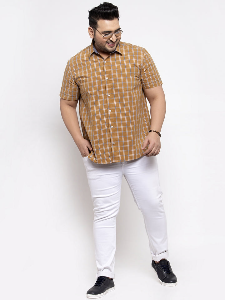 Men Brown Regular Fit Checked Casual Shirt