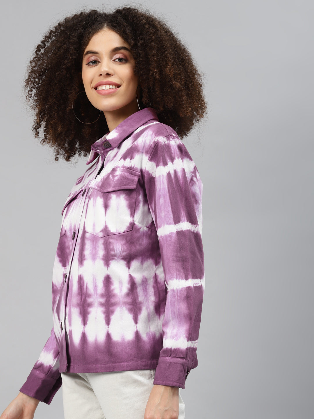 plusS Women Purple White Tie and Dye Tailored Jacket