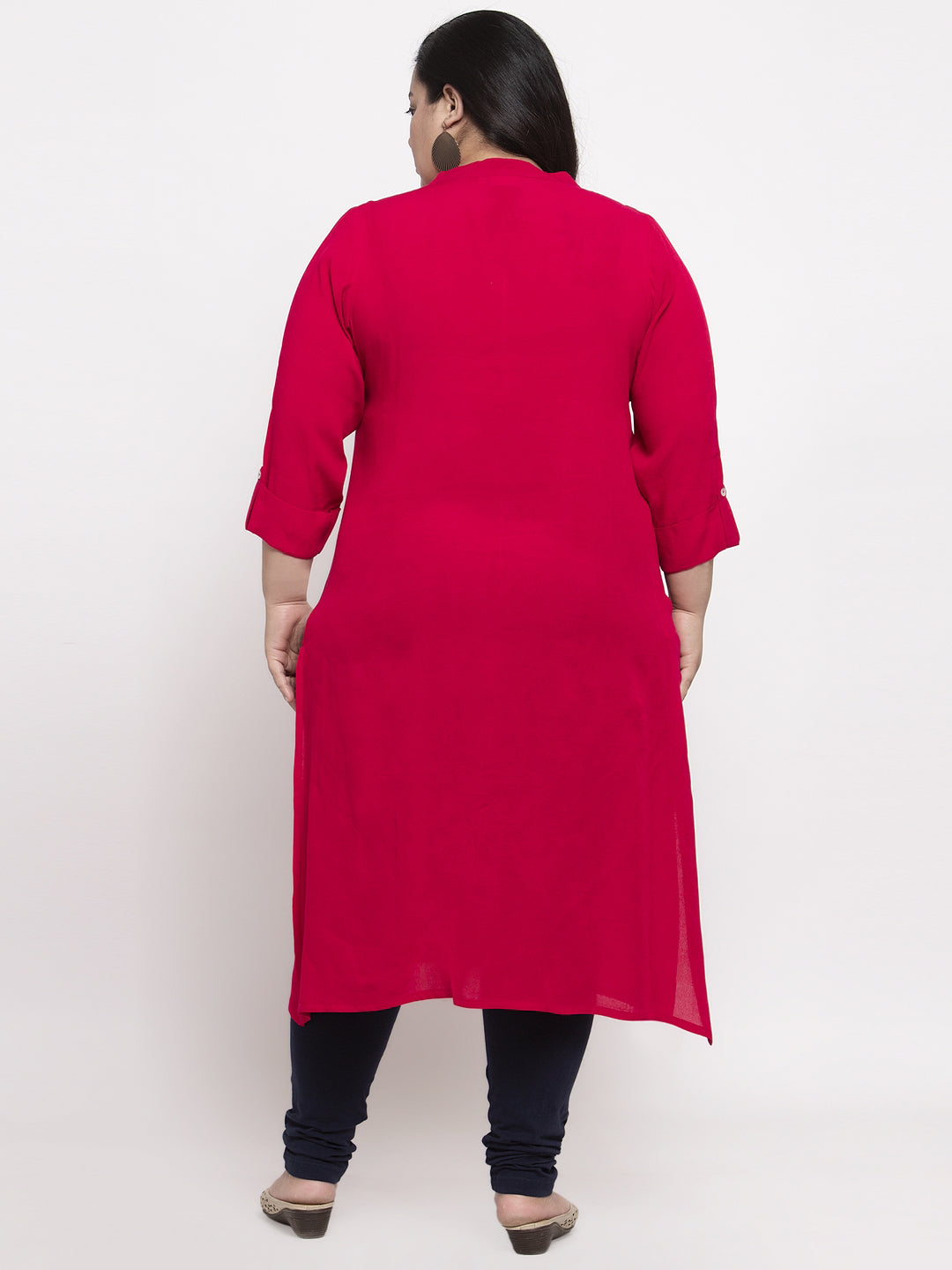 Women Red Embroidered A-Line Kurta