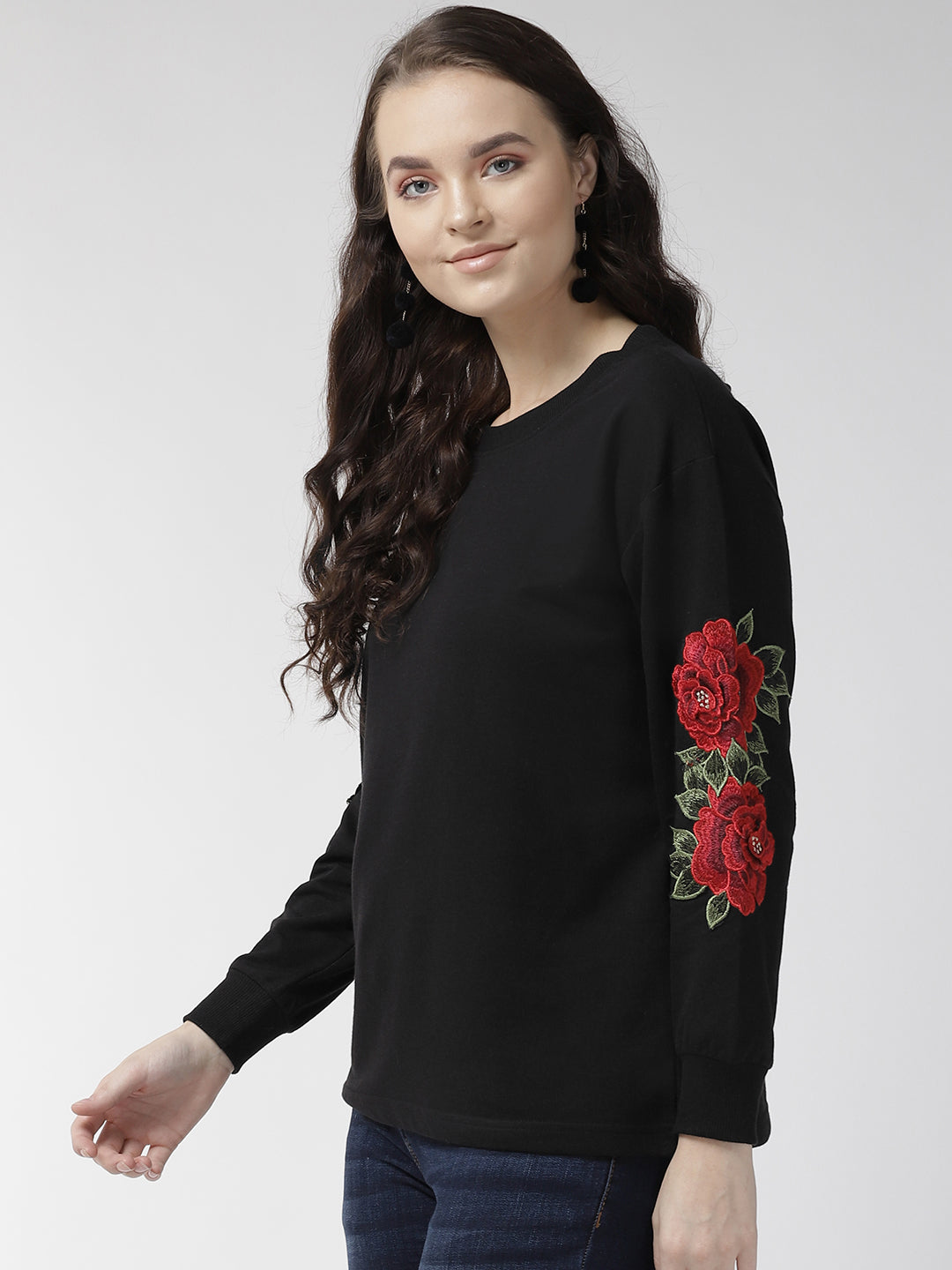 Women Black Solid Sweatshirt