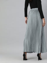 plusS Blue Satin Finish Accordion Pleated A-Line Skirt