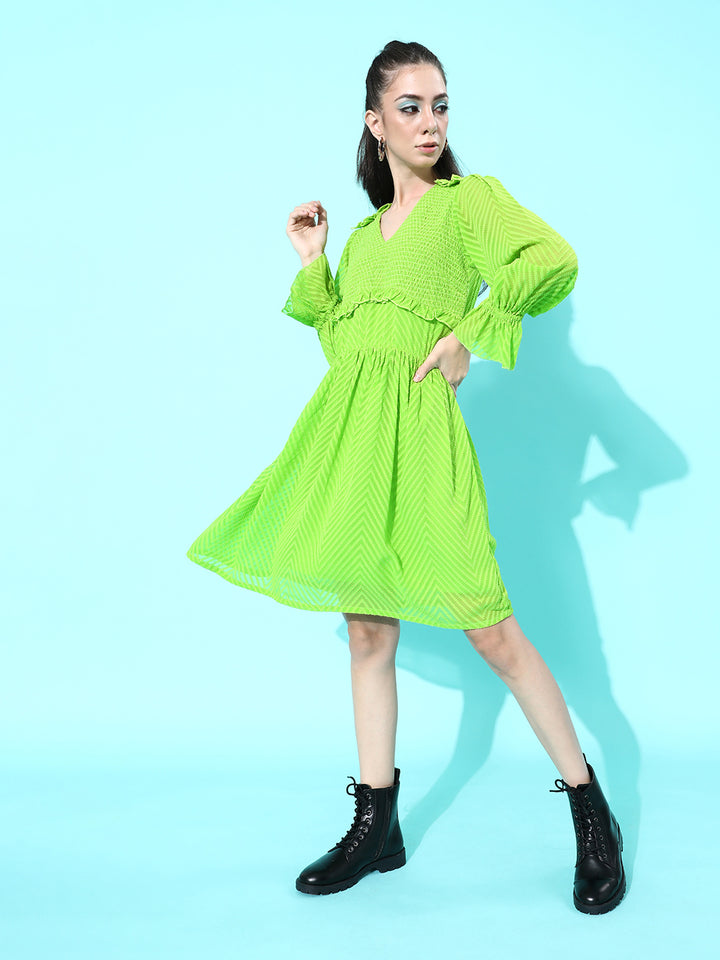 Women Green Printed A-Line Dress