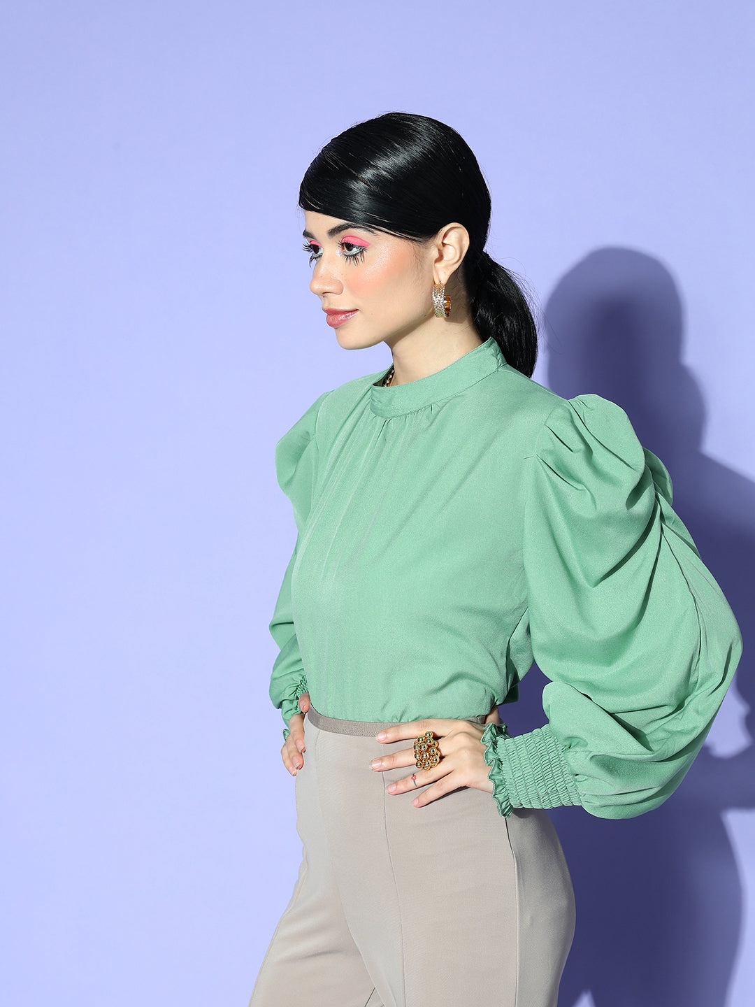 plusS Sea Green Bishop Sleeves Top