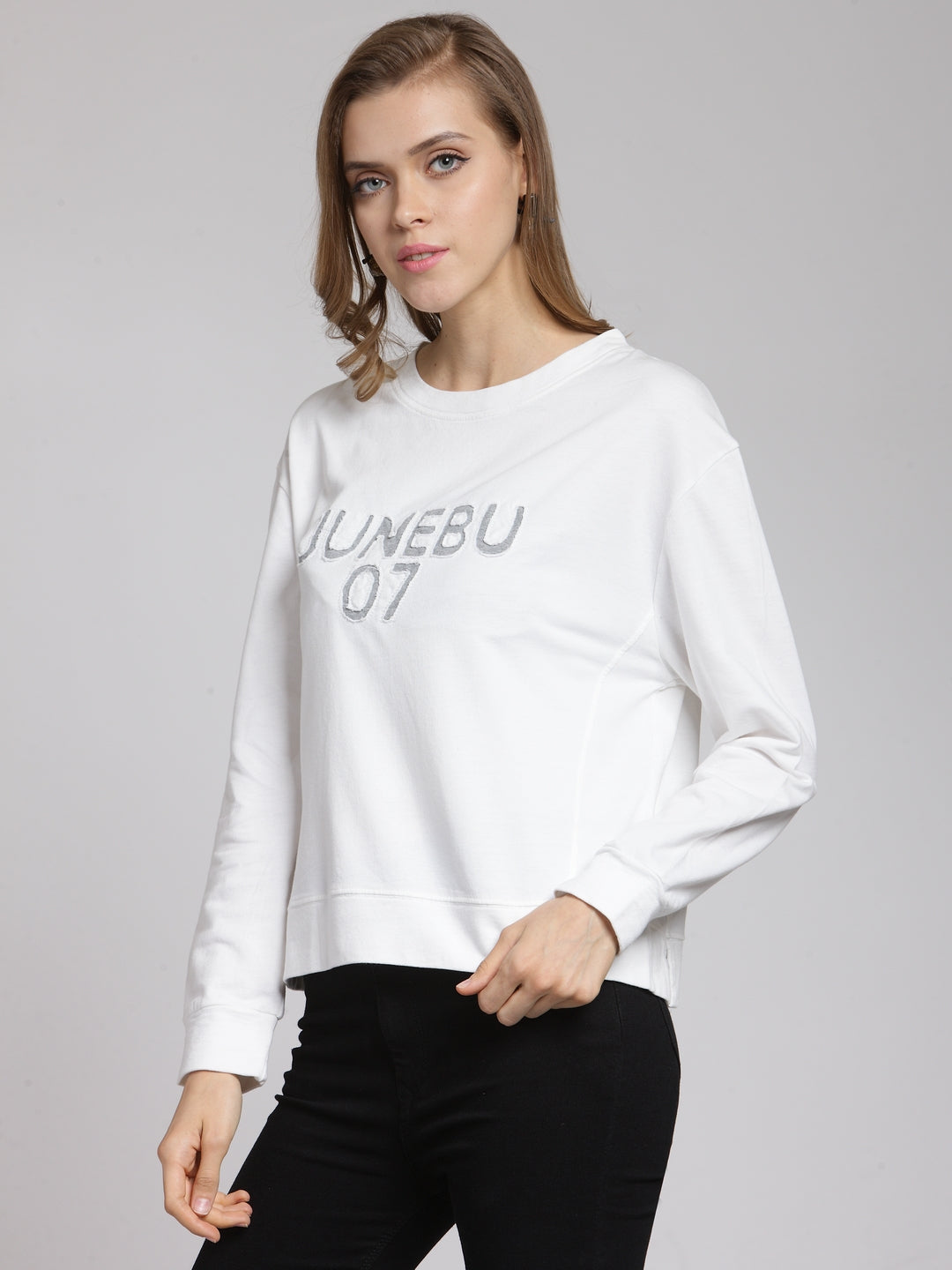 plusS Women Off-White Printed Sweatshirt