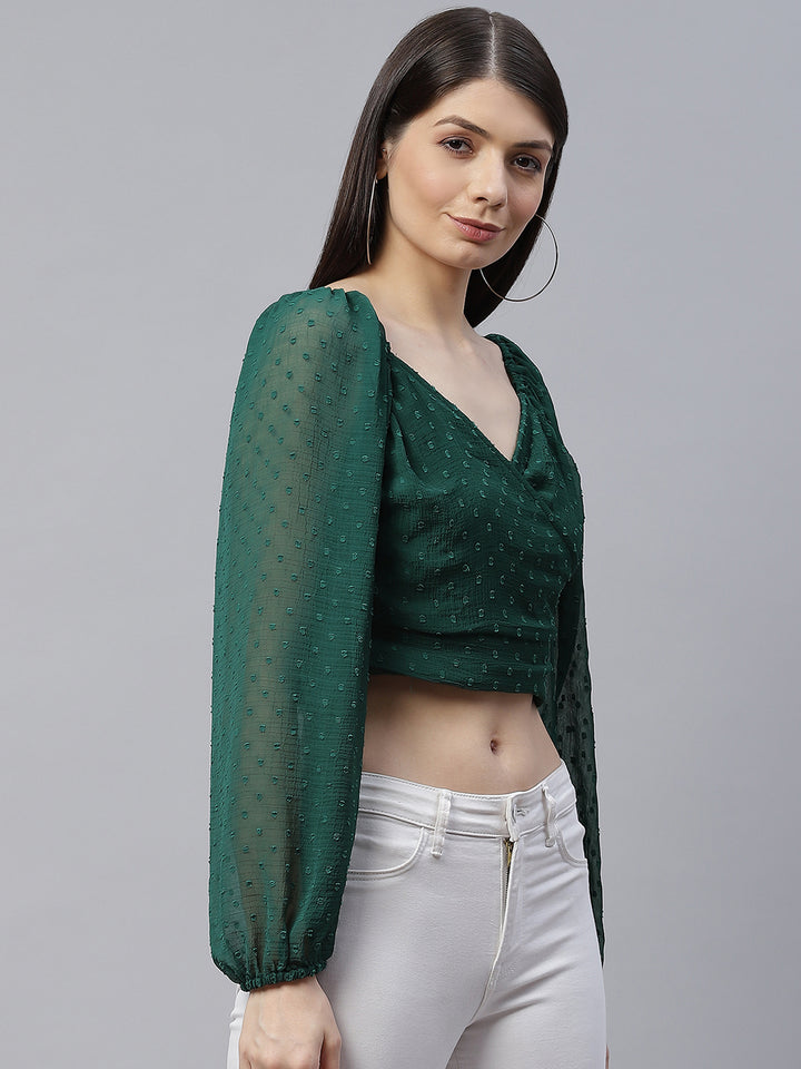 plusS Green Sweetheart Neck Crop Top