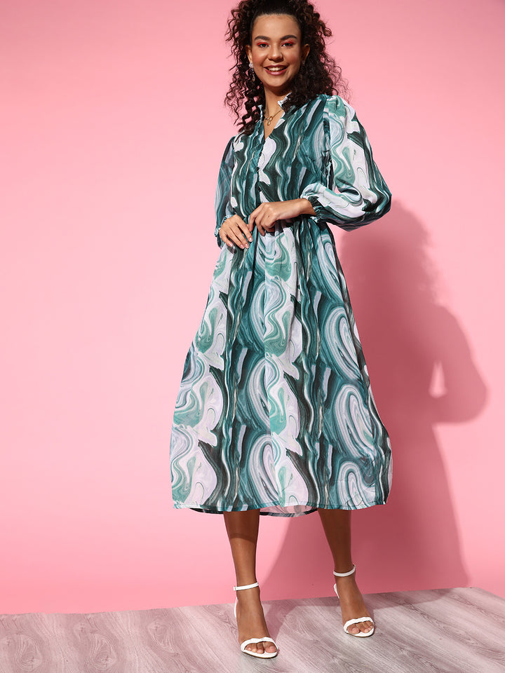 Green A-Line Midi Dress