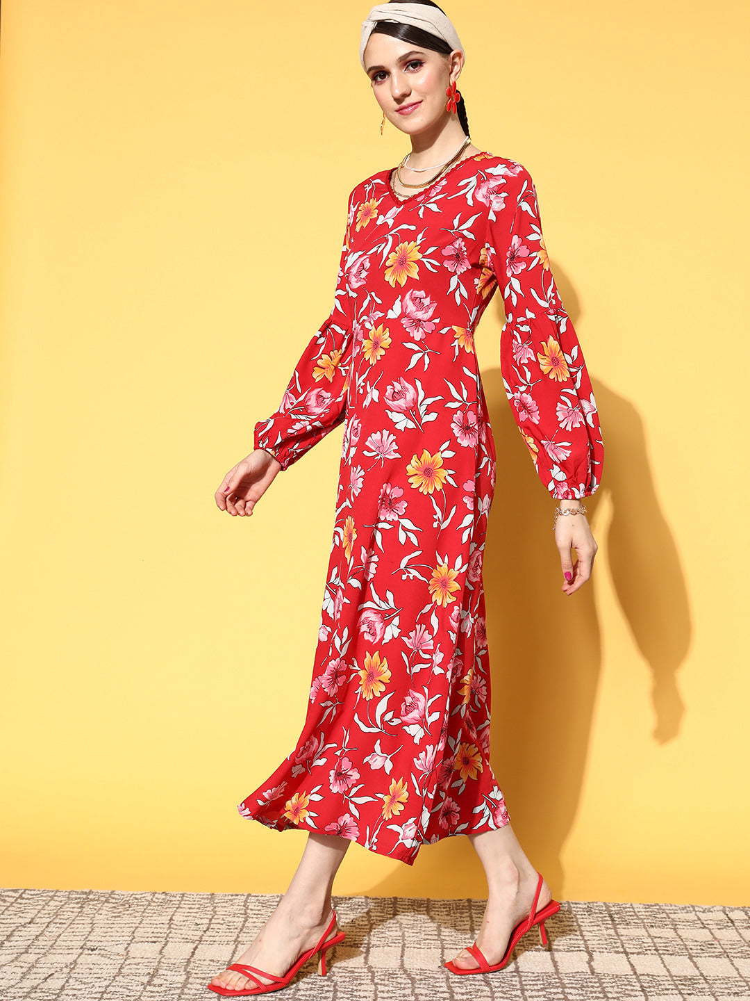 Alluring Red Floral Vacay Attire