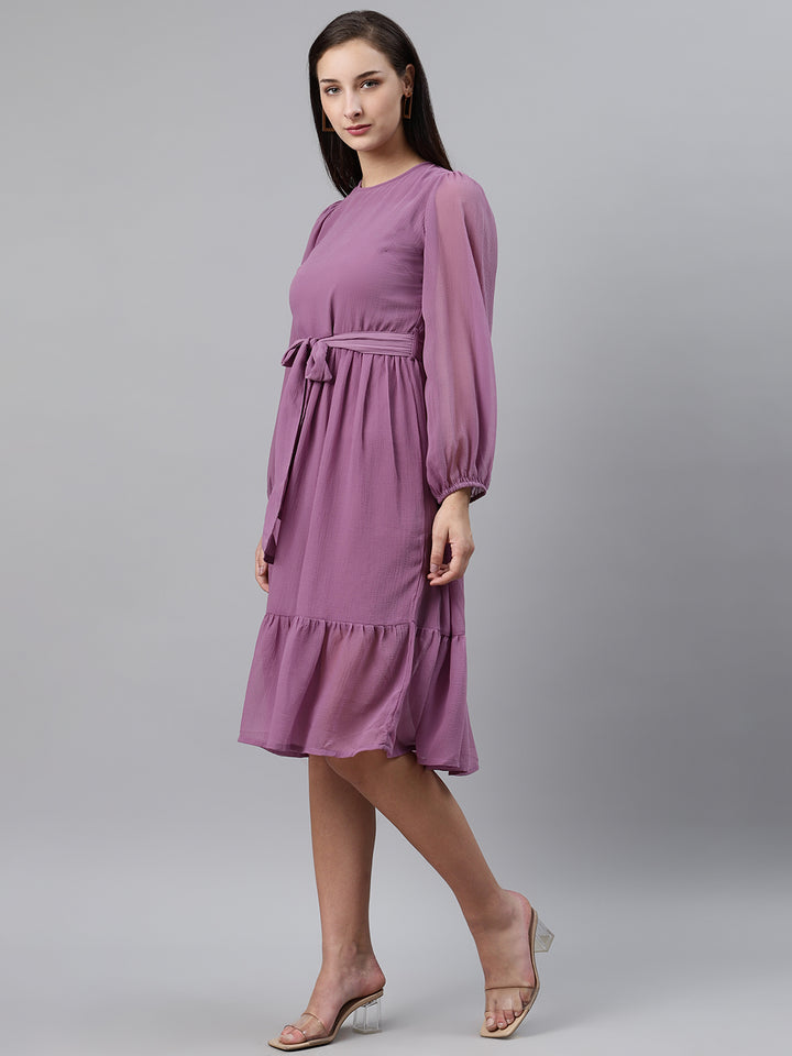 plusS Women Mauve Solid Fit  Flare Dress