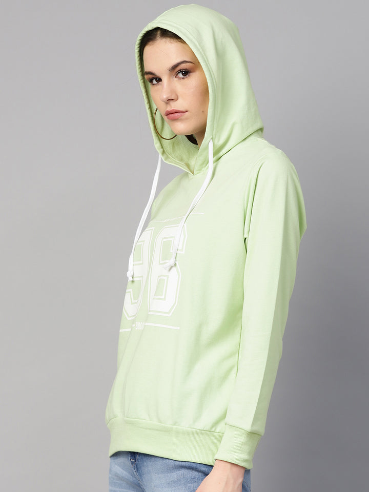 plusS Women Lime Green  White Alphanumeric Print Hooded Sweatshirt