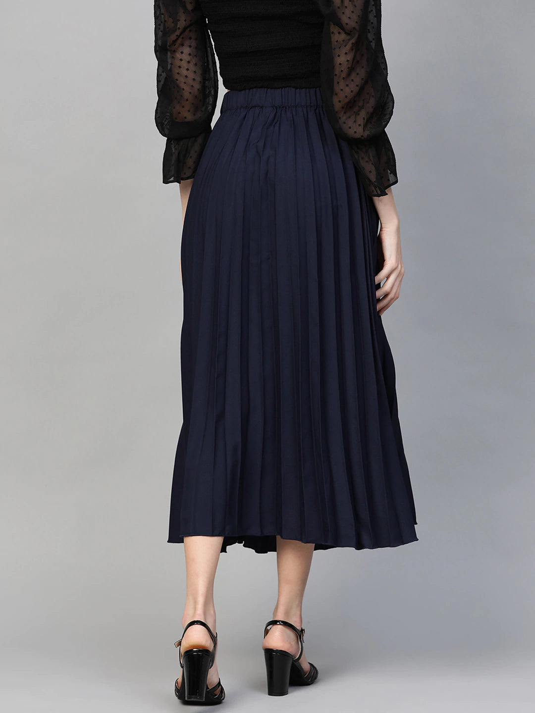 plusS Navy Blue Accordion Pleated A-Line Skirt