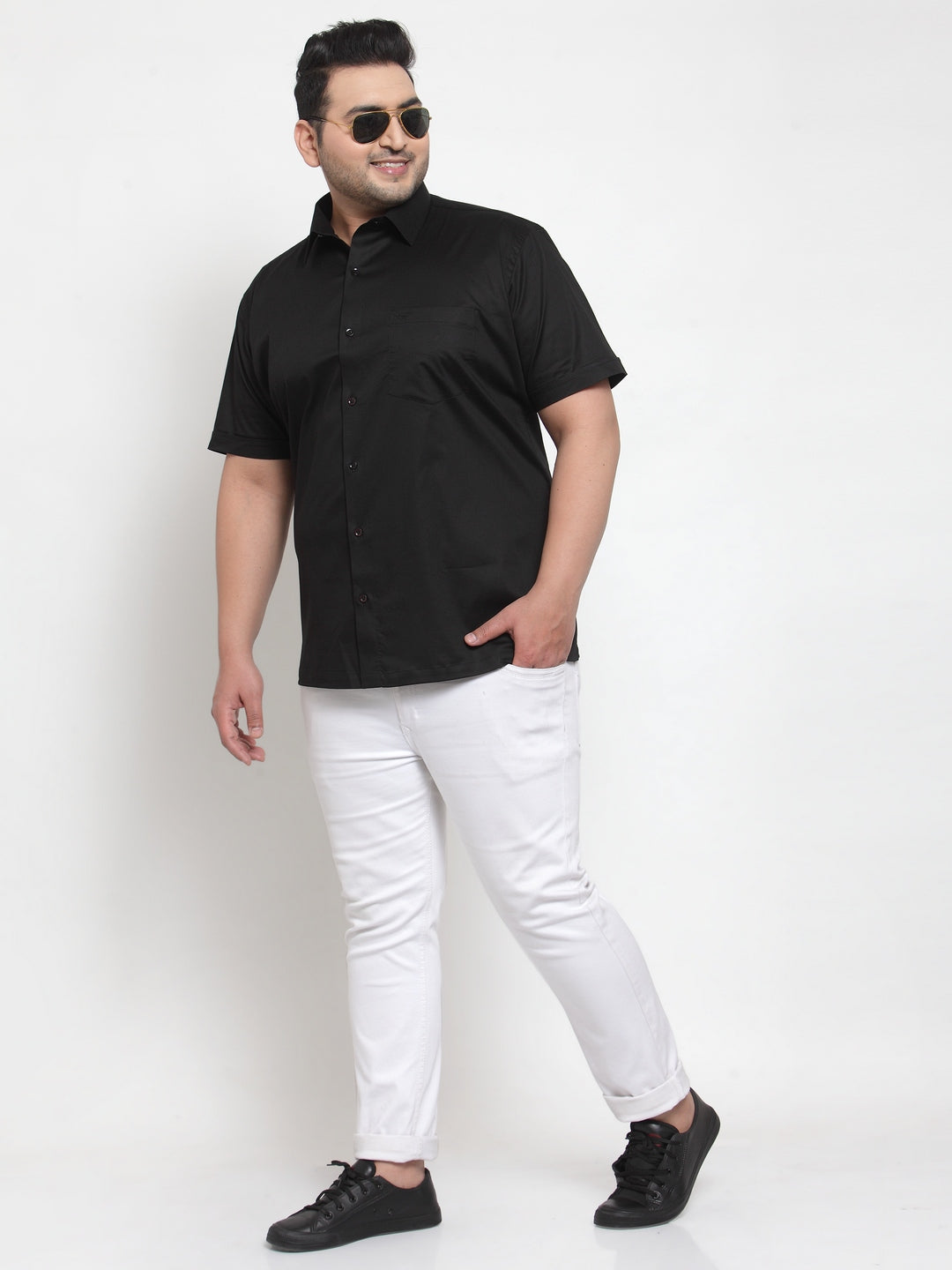 Men Black Regular Fit Solid Casual Shirt