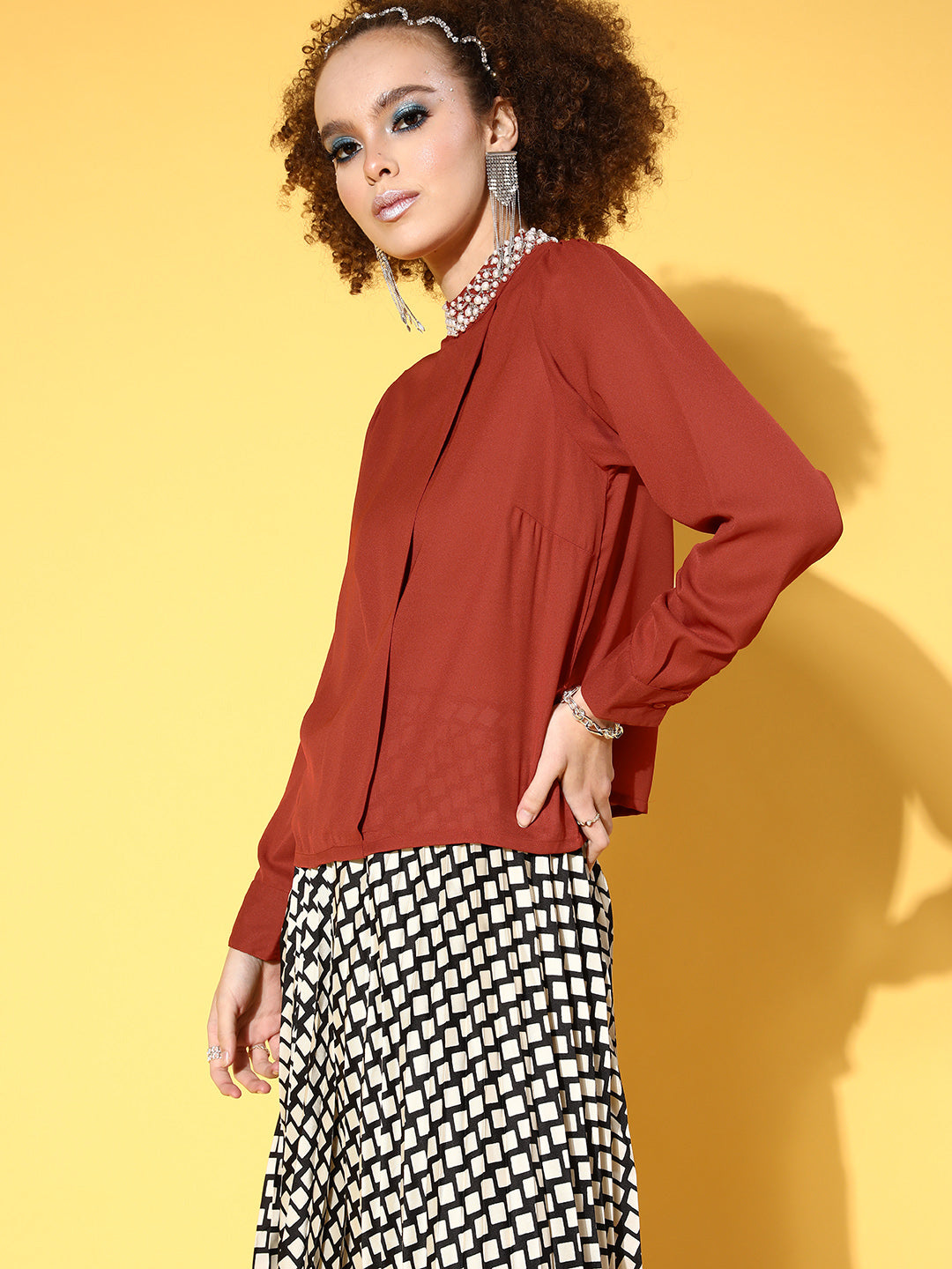 plusS Lovely Maroon Solid All in the Details Top