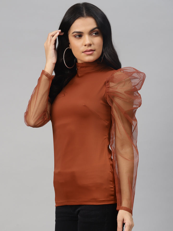 plusS Classic Rust Solid Smocked Top