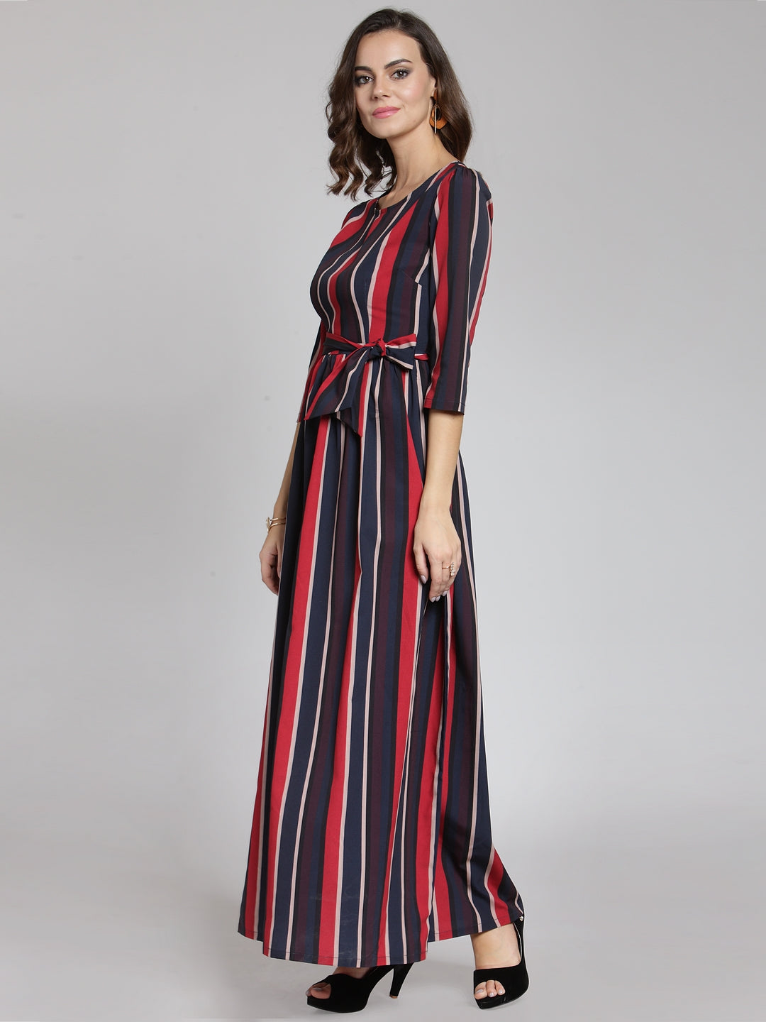 plusS Blue Striped Fit and Flare Dress