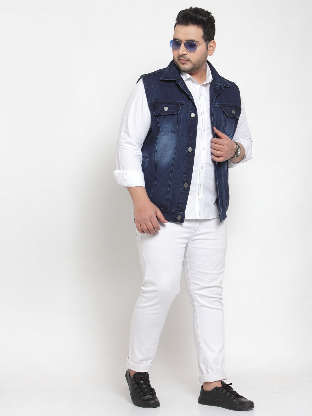 Men Blue Solid Denim Jacket