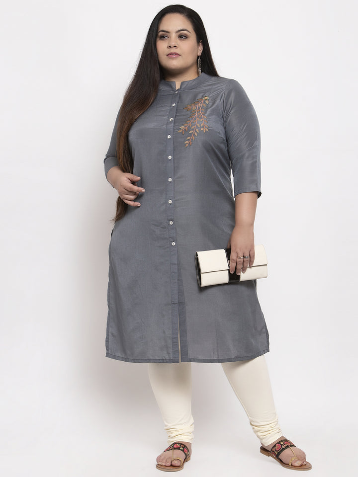 Brown Embroidered Straight Kurta