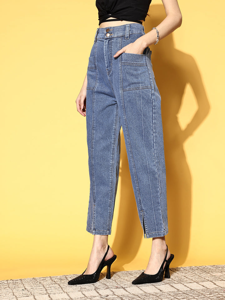 Women Blue High-Rise Regular Fit Cropped Stretchable Jeans