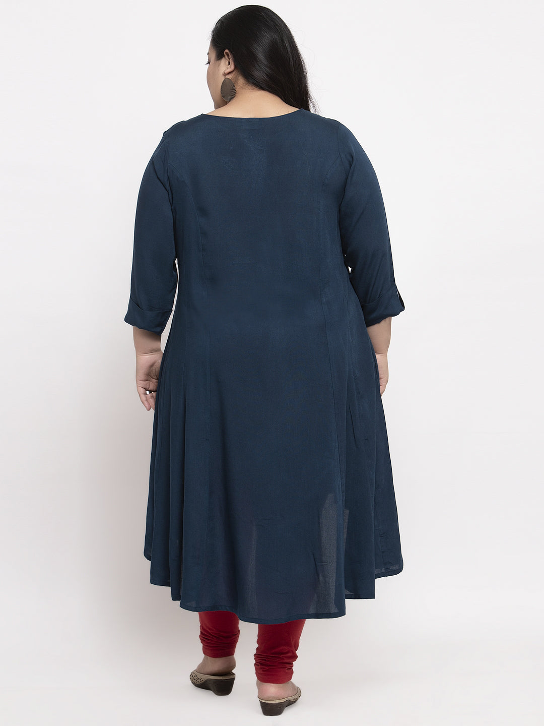 Women Navy Blue Yoke Design A-Line Kurta