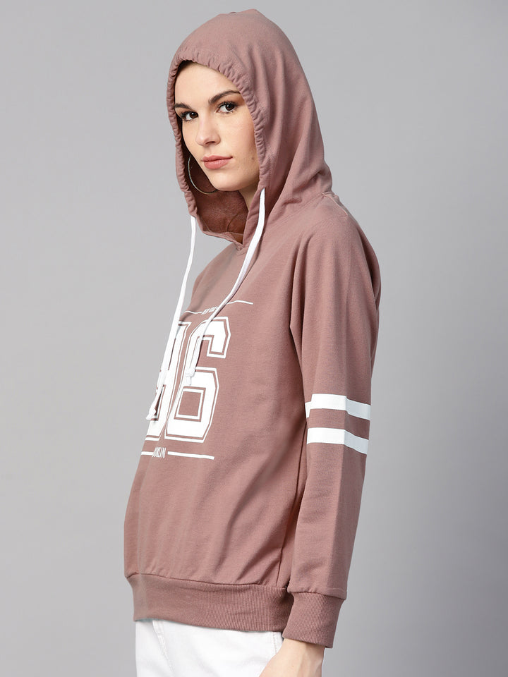 plusS Women Dusty Pink  White Printed Hooded Sweatshirt