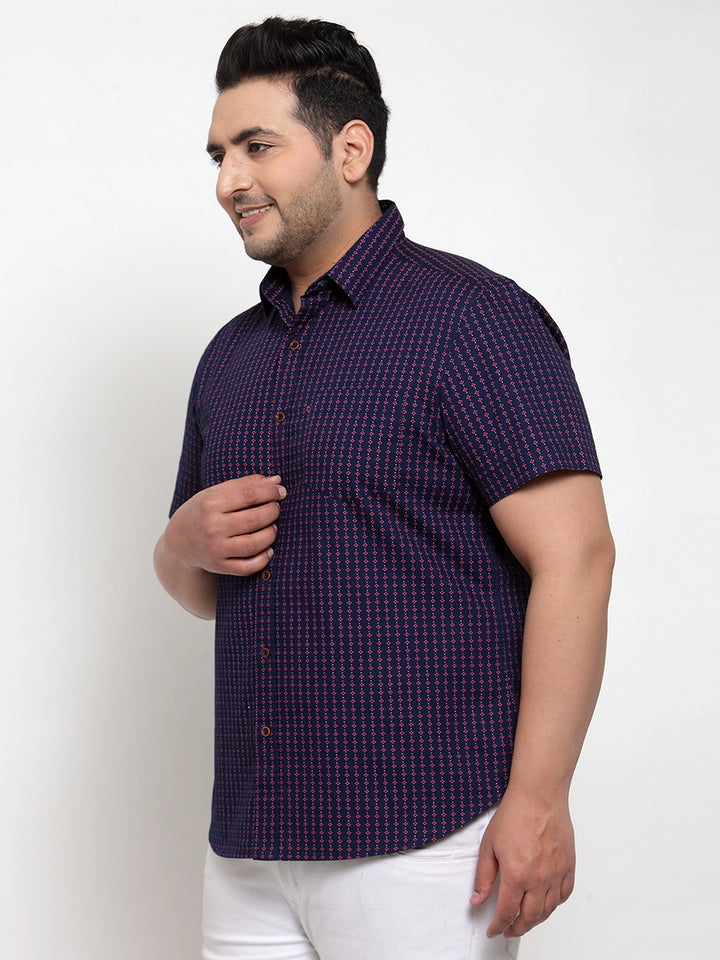 Men Plus Size Purple Floral Print Casual Shirt