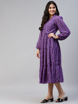 Purple Animal Midi Dress