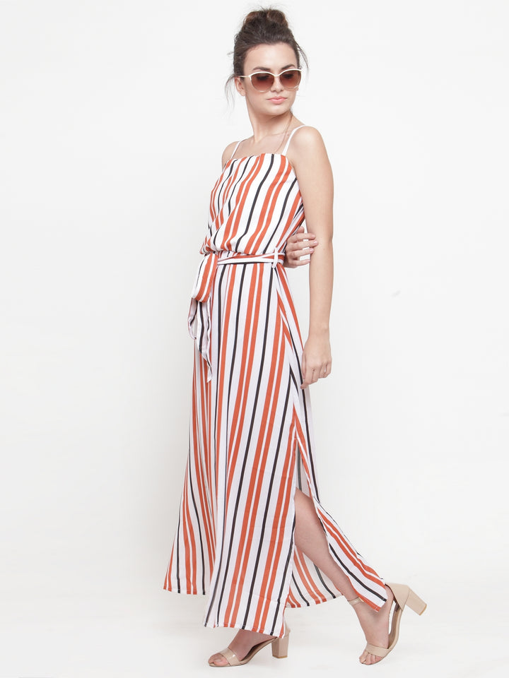 plusS Women White  Orange Striped Maxi Dress