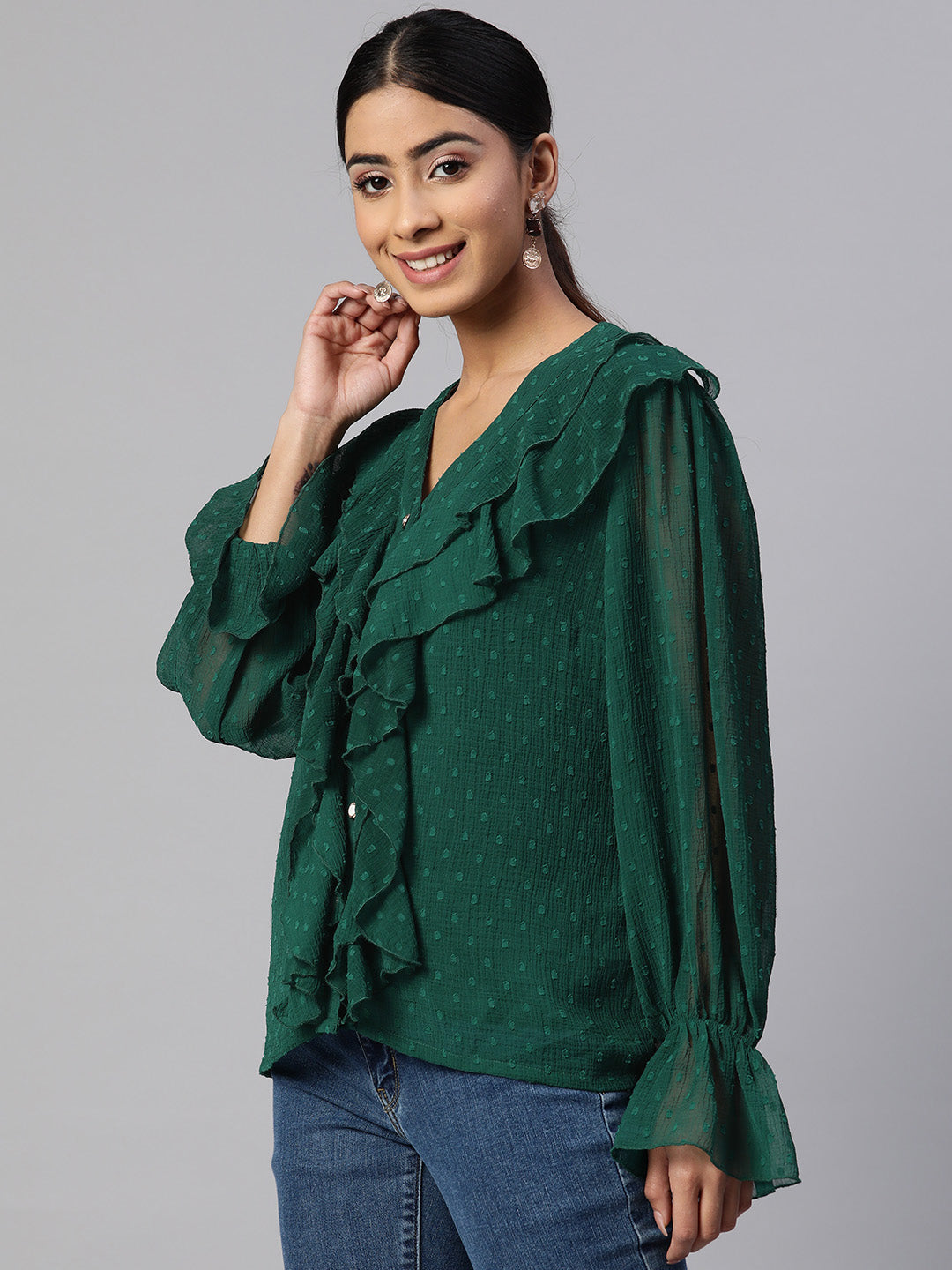 plusS Self Design Ruffles Top