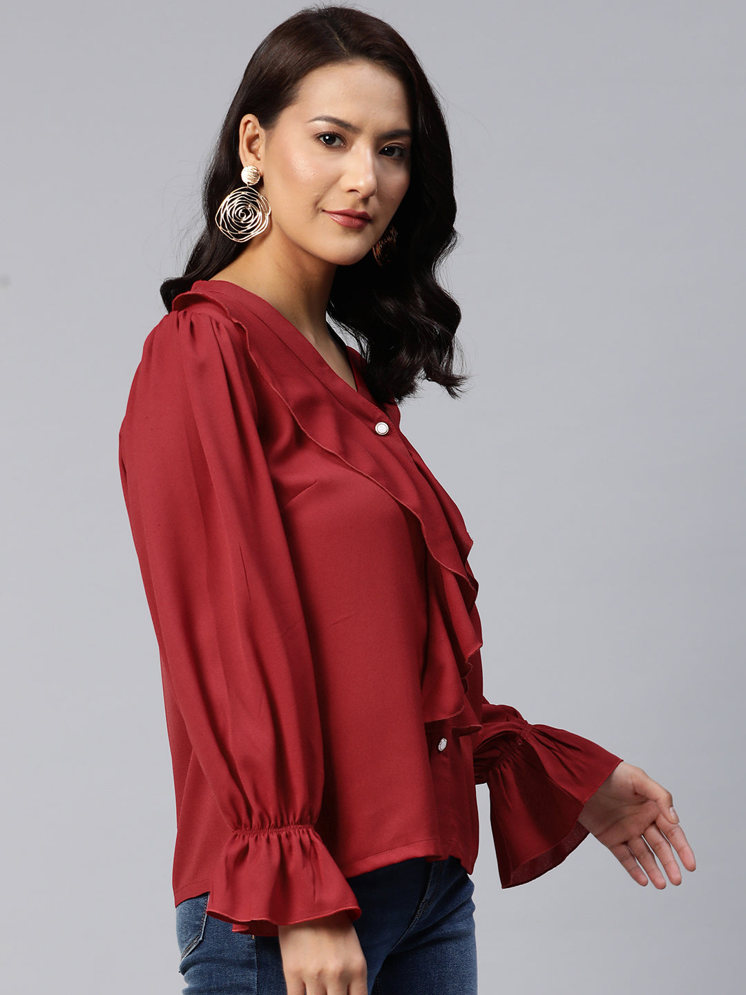 plusS Bell Sleeves Ruffled Top