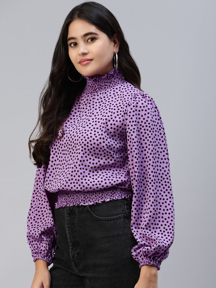 plusS Women Mauve Polka Dots Printed Top