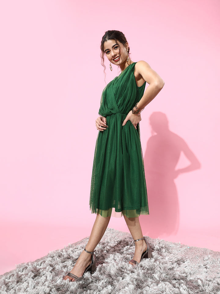 Women Gorgeous Green Solid Net Dress