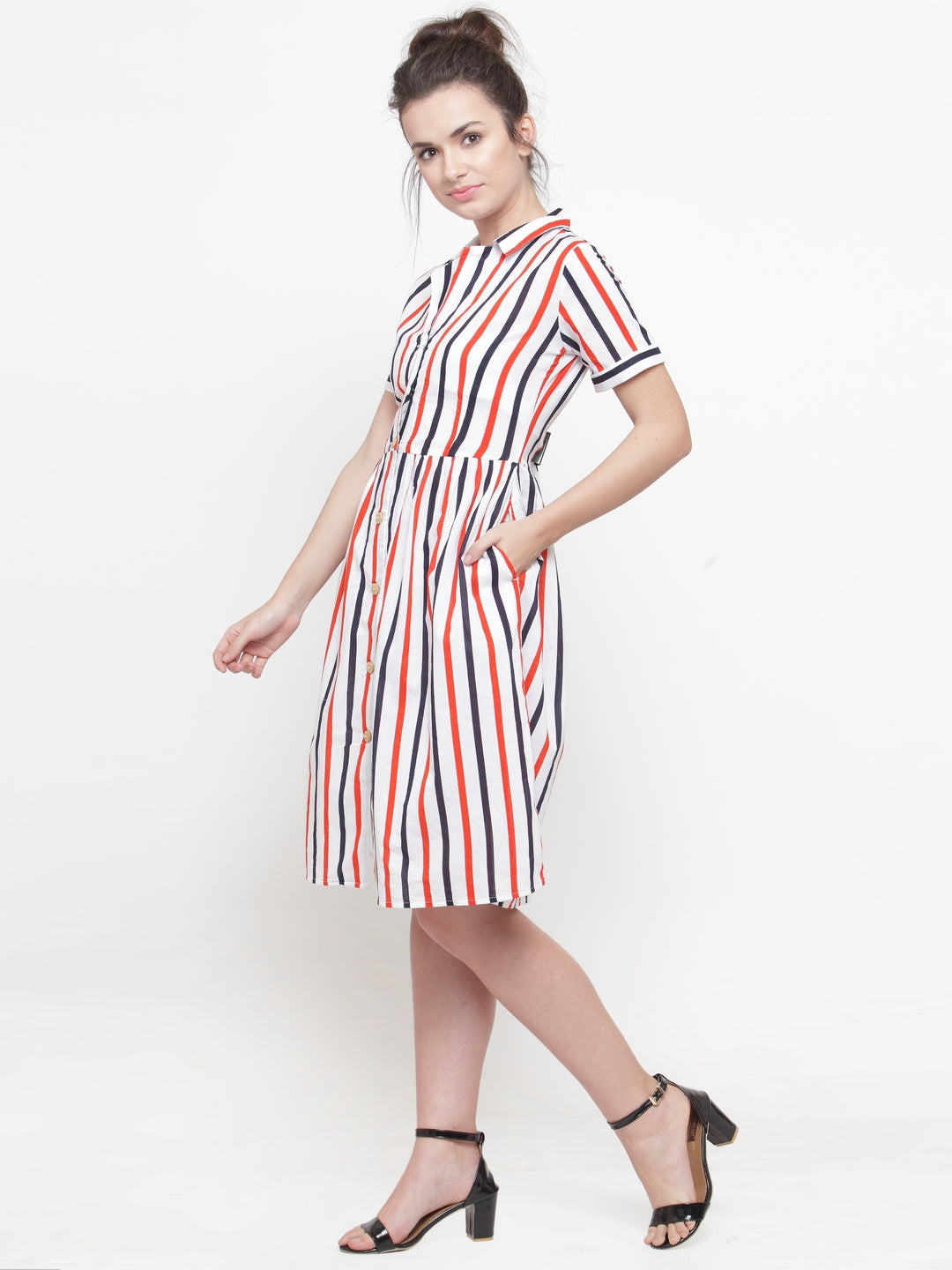 plusS White Striped Fit and Flare Dress