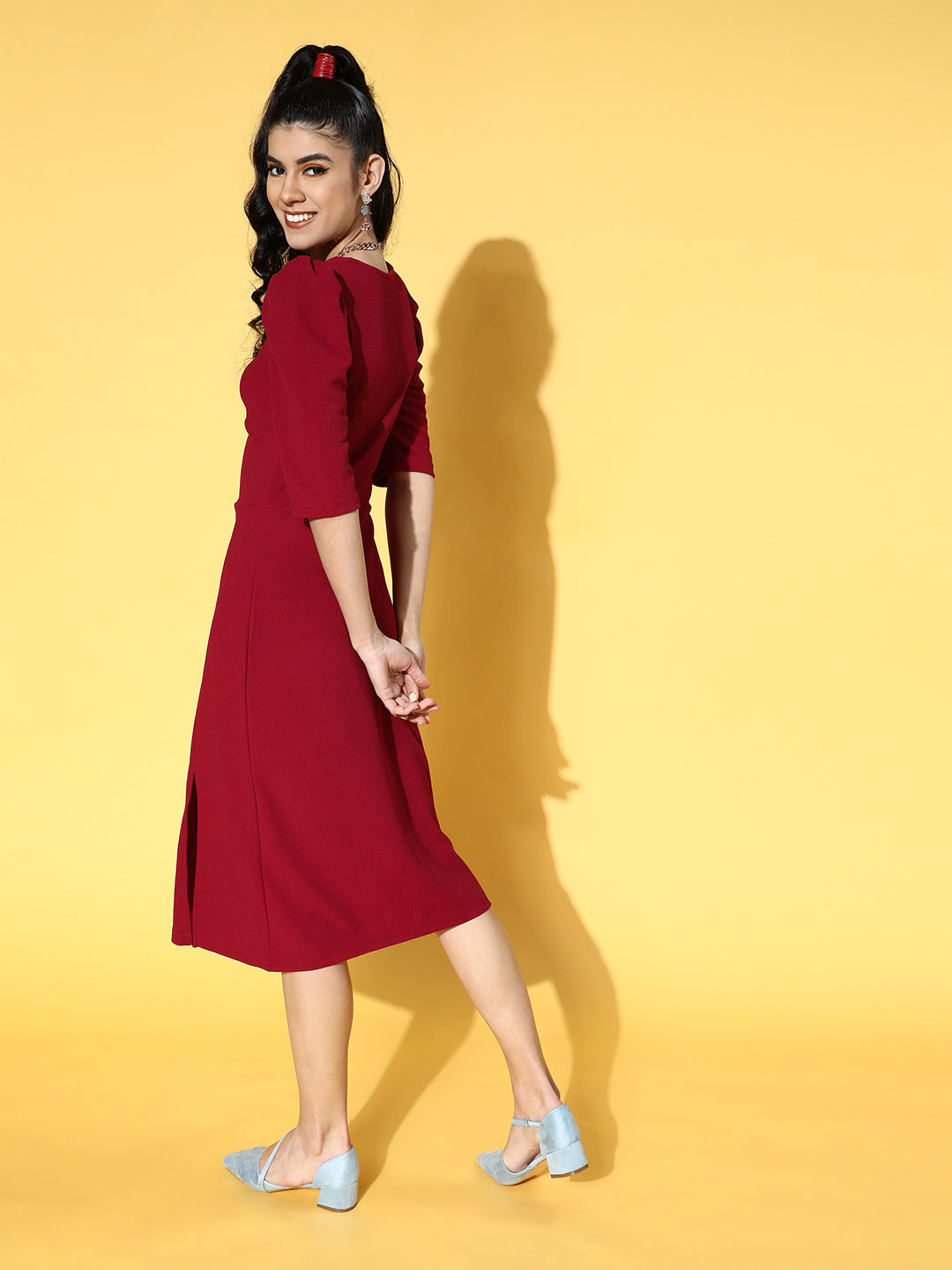 Women Charming Maroon Solid Volume Play Dress