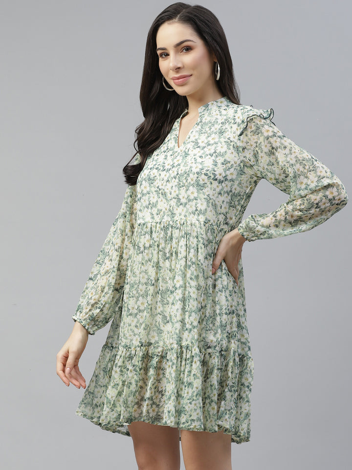 plusS Green Floral A-Line Dress