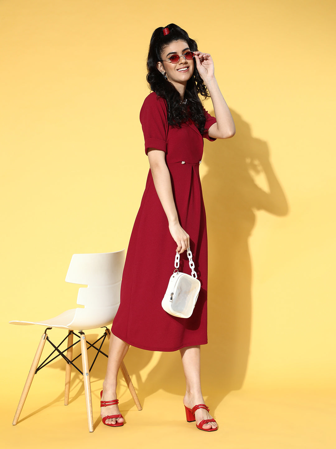 Women Charming Maroon Solid Volume Play Dress