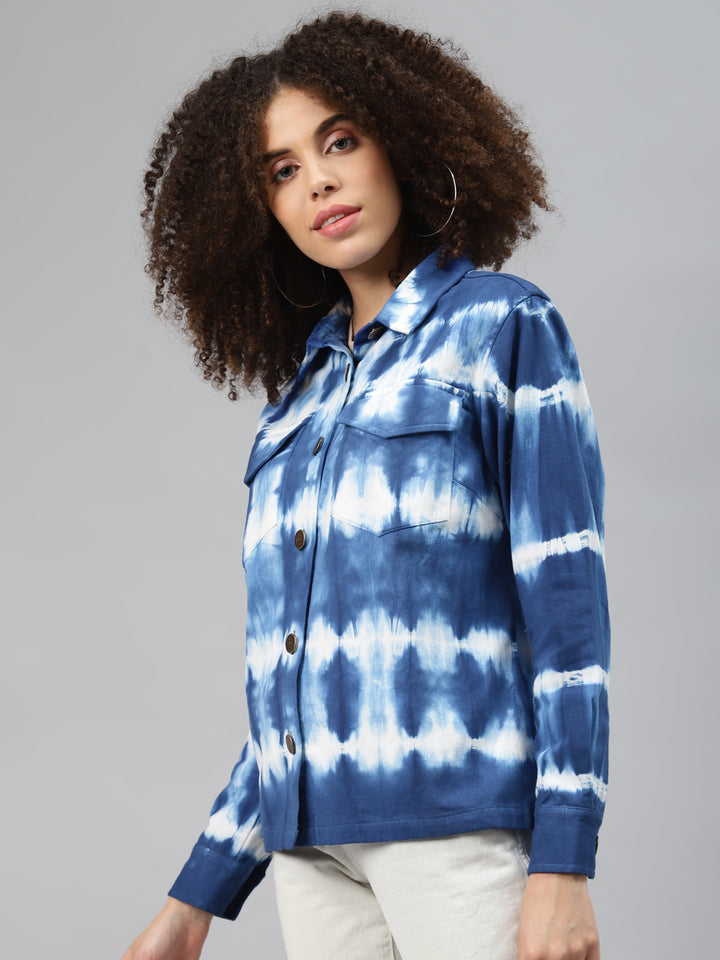 plusS Women Blue White Tie and Dye Tailored Jacket