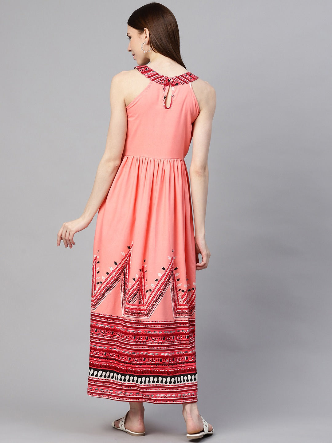 plusS Women Peach-Coloured  Red Printed Maxi Dress